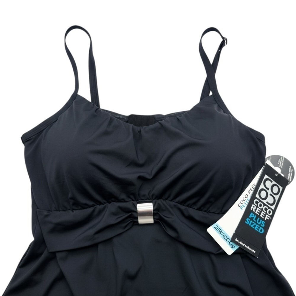 NEW Coco Reef Tankini Top Womens 20W 42C Black Underwire Ruched Swimwear